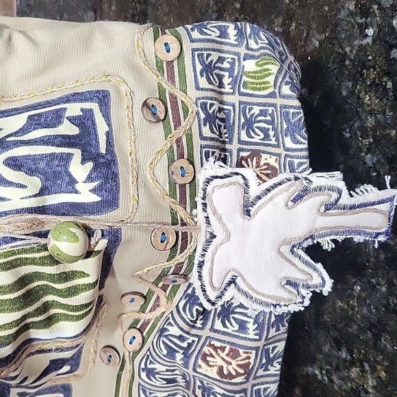 Canvas Blue, Green Tan, Orange Beach Theme Bag Purse Palm Trees, Hibiscus, Surf - Picture 5 of 14